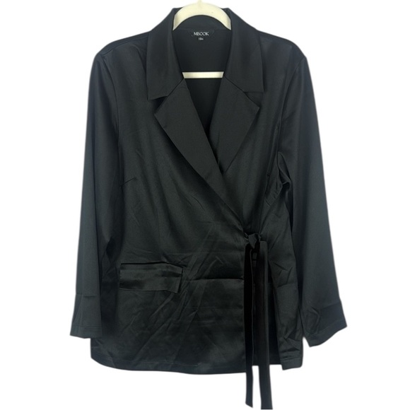 Misook Black Crepe Side-Tie Wrap Blazer Size Large - Picture 1 of 11